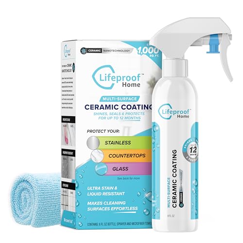 Lifeproof Home Ceramic Coating Spray Kit - Shine, Seal, & Protect Stainless Steel, Appliances, Countertops, Glass & More! - Repels Stains, Grime, Fingerprints, Liquids & More!