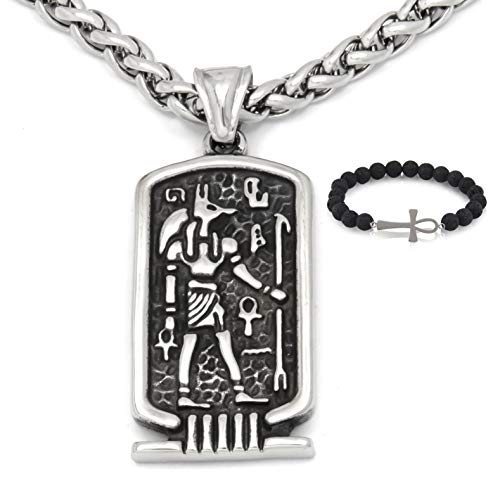 Gungneer Stainless Steel God Dead Jackal Anubis Pendant Egyptian Necklace Keel Chain Strength Key of Life Jewelry