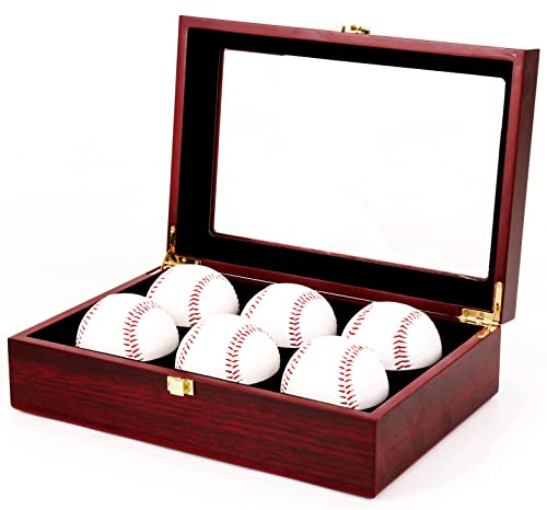 Baseball Display Case, Baseball Holders for Balls Display, 13 x 7 inches Shadow Box with Locks for Home Run Derby Baseball Collector Memorabilia Autograph Balls (Balls not Included) (Red,6)