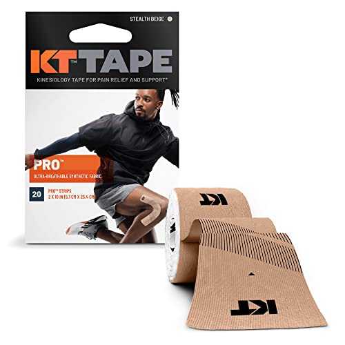 KT Tape, Pro Synthetic Kinesiology Athletic Tape, 20 Count, 10” Precut Strips, Stealth Beige