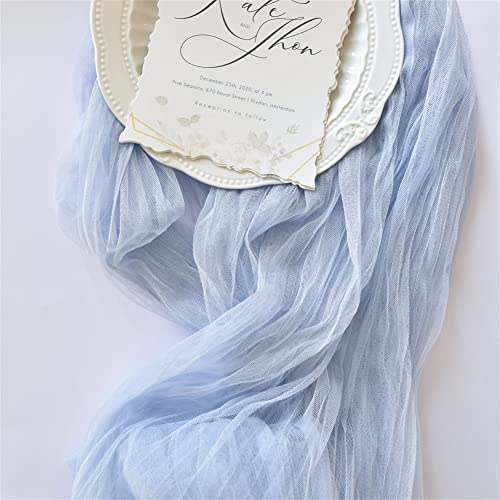Joanlody Blue Cheesecloth Table Runner 10Ft Rustic Gauze Cheese Cloth Table Runner Boho Tablecloth for Wedding Bridal Shower Fall Thanksgiving Christmas Decoration