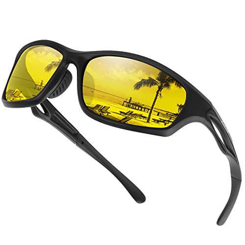 Duduma Polarized Sports Sunglasses for Men Women Running Cycling Fishing Golf Driving Shades Sun Glasses Tr90(black matte frame with yellow lens)