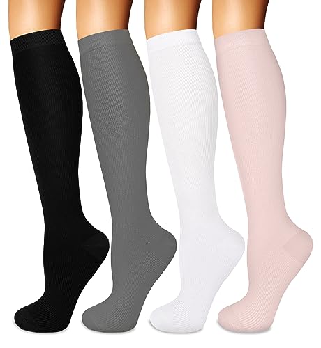Iseasoo 4 Pairs Compression Socks for Women Circulation-Best Support for Nurses,Running,Athletic,Travel L-XL