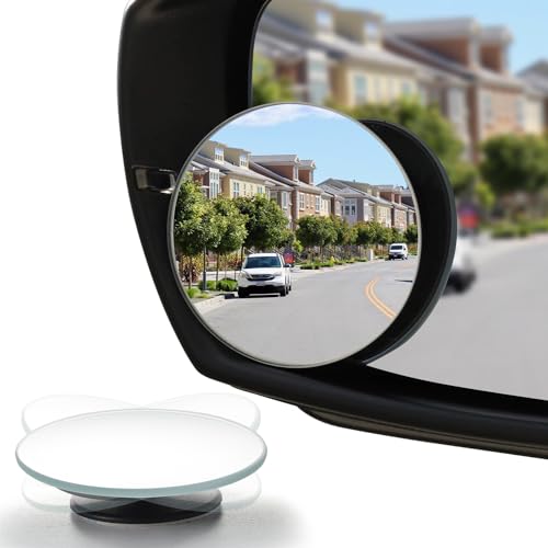 LivTee Blind Spot Mirror, 2' Round HD Glass Frameless Convex Rear View Mirrors Exterior Accessories with Wide Angle Adjustable Stick for Car SUV and Trucks, Pack of 2