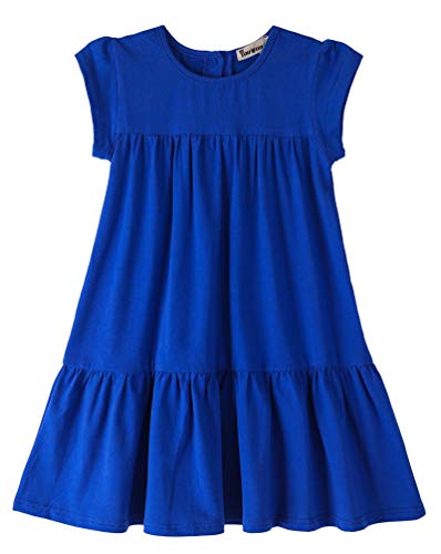 Youwon Girls Dress Short Sleeve Solid Color Tunic A-Line Tiered Swing Dress 2-6 7-16 Blue 4-5T