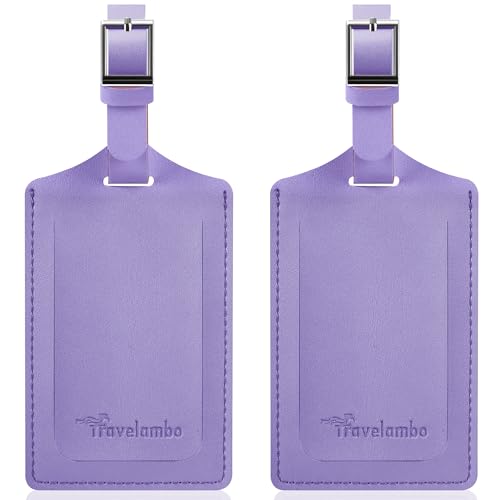 Travelambo Luggage Tag Faux Leather for Suitcase Women Kids Funny Cute (Classic Purple)
