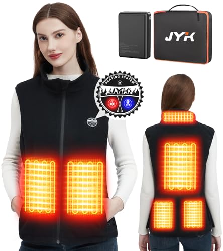 JYK Women's Heated Vest (Include 7V/2A 10000mAH Battery) with 3 Heating Levels, 6 Heating Zones,Lightweight Polar Fleece Vest