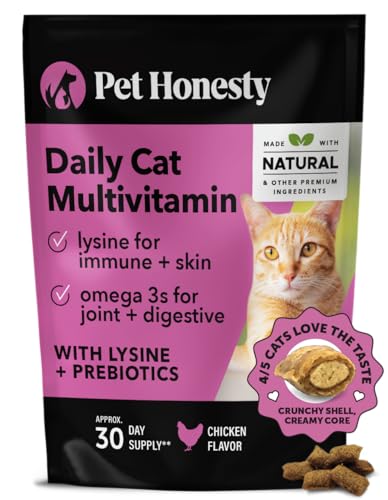 Pet Honesty Cat Multivitamin Chews - Cat Treats for Health + Immune, Cat Joint Support, Skin & Coat, and Digestion | Omega 3s, Lysine for Cats, Cat Probiotic, Cat Vitamins - Chicken (30-Day Supply)
