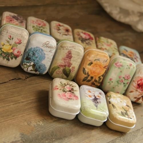 8Pcs Mini Flower Tin Trinket Jewelry Organizer Storage Box Decorative Boxes Small Metal Tins with Hinged Lids Portable Box Containers Small Storage Kit,Mothers Day Gifts