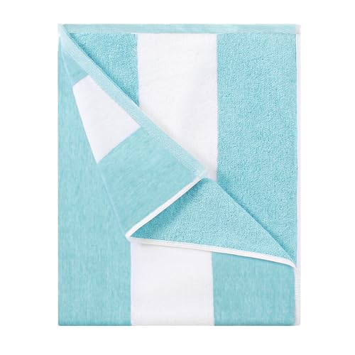 HENBAY Fluffy Oversized Beach Towel - Plush Thick Large 70 x 35 Inch Cotton Pool Towel, Turquoise Striped Quick Dry Swimming Cabana Towel