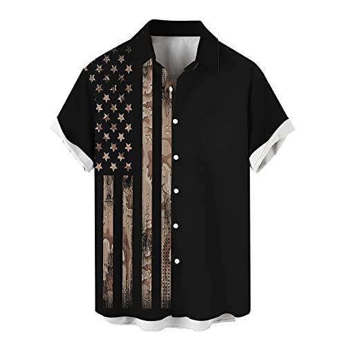 Ciewfwe Men's 4th of July Button-Down Shirt - Casual Short Sleeve Patriotic American Flag Shirts for Men Memorial Day Shirt