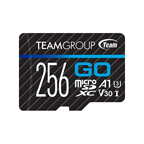 TEAMGROUP GO Card 256GB Micro SDXC UHS-I U3 V30 4K for GoPro & Action Cameras High Speed Flash Memory Card with Adapter for Outdoor, Sports, 4K Shooting TGUSDX256GU303