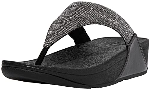 FitFlop ET9090-060 LULU Glitz Toe-Post Sandals All Black US08