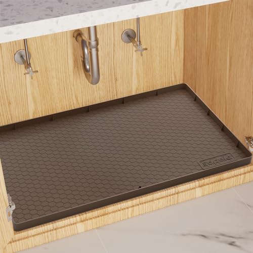 Waterproof Under Sink Mat for Kitchen and Bathroom - Protects Cabinets from Leaks 31 x 22 inches Kitchen Cabinet Liner (Brown)
