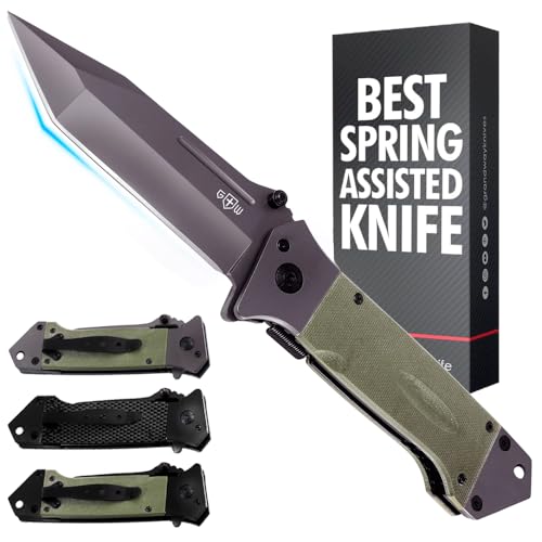 Grand Way Pocket Knife Spring Assisted Knife - Folding Tactical Knives Japanese Tanto Blade Knives - Best for Camping Hiking EDC Work Knife Birthday Christmas Gifts for Men 6688
