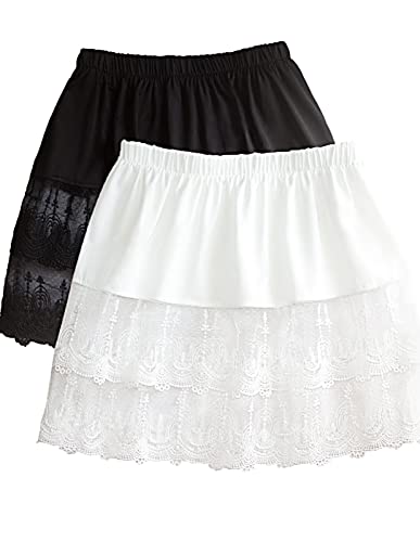 Vanrose Jan Women's Lace Extender Mini Lace Underskirt Skirts Half Slip Extra Length Plus Size (Small-Medium, 2 Pack# Mini (Black+White))