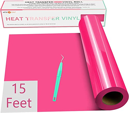 HTVRONT Heat Transfer Vinyl HTV Vinyl Rolls - 12' x 15ft Neon Pink Iron on Vinyl for Cricut & Silhouette Cameo, HTV Vinyl for Shirts - Easy to Cut & Weed for Heat Vinyl Design (Neon Pink)