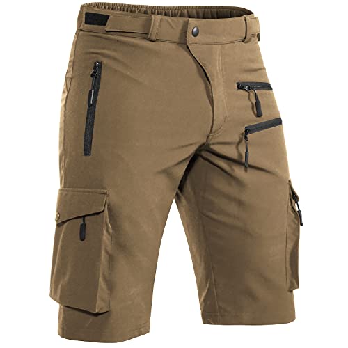 Hiauspor Men's Mountain Bike Shorts Stretch MTB Shorts Quick Dry with Zipper Pocket (Khaki, 3X-Large)