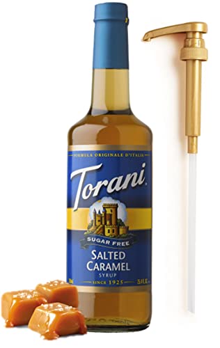 Torani Sugar Free Salted Caramel Syrup for Coffee 25.4 Ounces Salted Caramel Syrup Coffee Toppings with Fresh Finest Pump