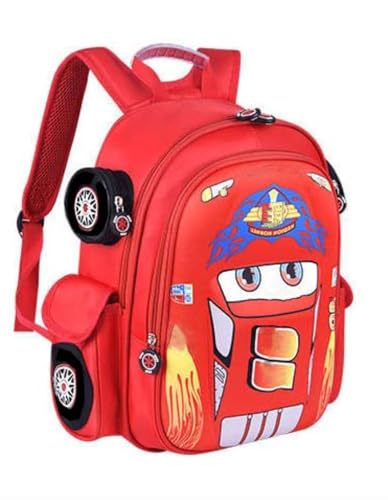 QWZY Kid Toddler Boys Girls Backpack Waterproof Cartoon Truck Car Child Snack School Bag Kindergarten Backpack (Red)