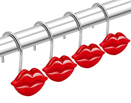 CandyGrid Red Lips Shower Curtain Hooks, Decorative Shower Curtain Hooks, Valentines Day Shower Hooks Rings for Bathroom Curtain Rods, Rustproof Metal Hooks - 12 Pcs (Red)
