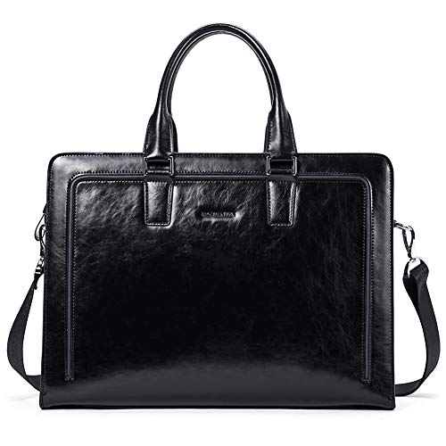 BOSTANTEN Women Genuine Leather Briefcase Tote Business Vintage Handbags 15.6' Laptop Shoulder Bag Black