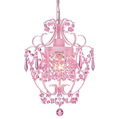 Antique House Pink Chandelier Mini Crystal Chandeliers Light Fixture 1 Light Small Chandelier for Girls Room