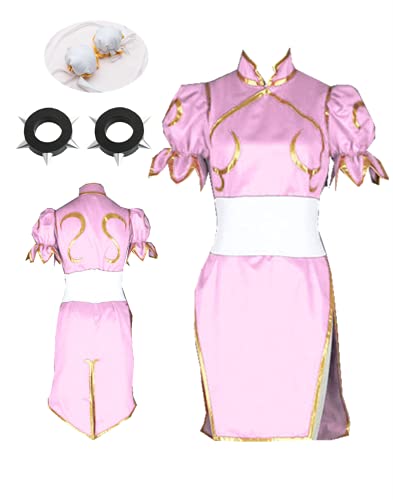 YOUYICOS US Size Pink Cheongsam Chun Li Cosplay Costumes Women's suit (X-Small)