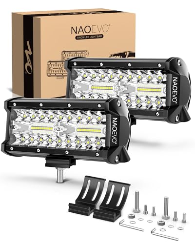 NAOEVO 7inch LED Light Bar, 240W 24,000LM Offroad Fog Light Driving Lights LED Pods with Spot Flood Combo Beam, Waterproof Led Work Lights for UTV ATV Jeep Truck Boat, 2 Pack