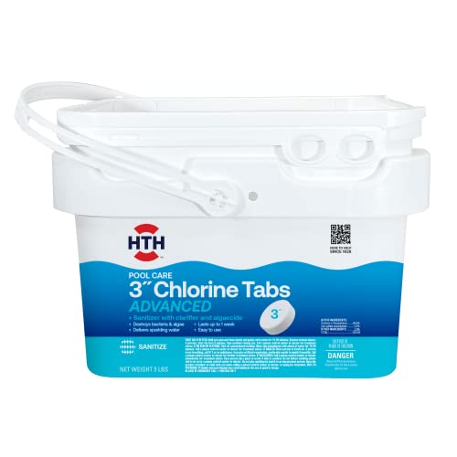 HTH 42052W Swimming Pool Care 3' Chlorine Tabs Advanced, Individually Wrapped Tablets, 5lb