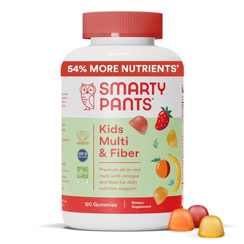 SmartyPants Kids Multivitamin Gummies and Fiber Supplement: Omega 3 Fish Oil (EPA/DHA), Vitamin D3, C, Vitamin B12, B6, Vitamin A, Zinc, Fiber Gummies, Three Fruit Flavors, 120 Count (30 Day Supply)