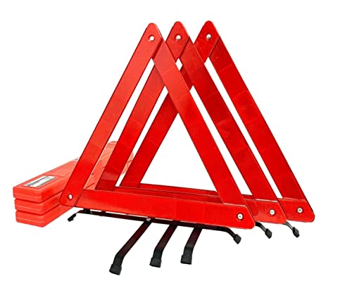 BRUFER 3-Pack Emergency Roadside Safety Triangle with Reinforced Cross Base and Carrying Case
