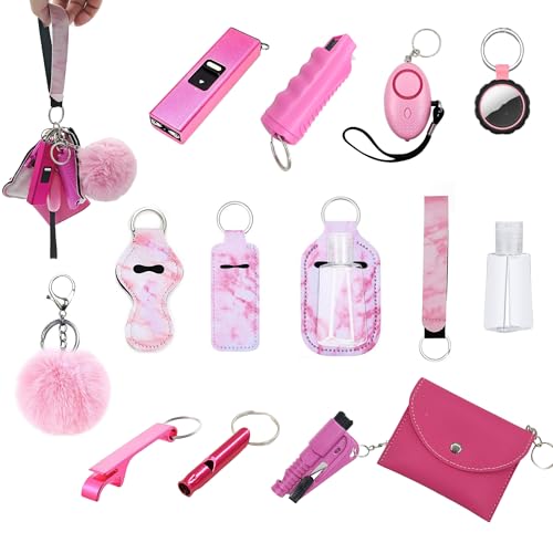 KLKOKVKE Gifts for Women Set With Wristlet Strap, Card Holder, Ball Pom Pom, Travel Bottle Holder, Bottle Opener and Whistle Pink