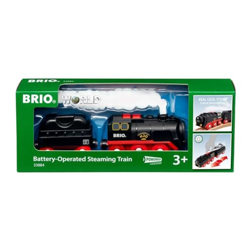Brio World 33884 Battery-Operated Steaming Train | Toy Train with Light and Steam Effects for Kids Age 3 and Up, Black