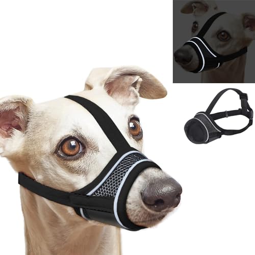 New Dog Muzzle, Breathable Drinkable Mesh Muzzle for Dogs,Anti Biting Barking Chewing,Grooming Muzzle for Dog with Anti-Drop Adjustable Anti-Drop &Shiny Reflective Strap in Night (S, Black)