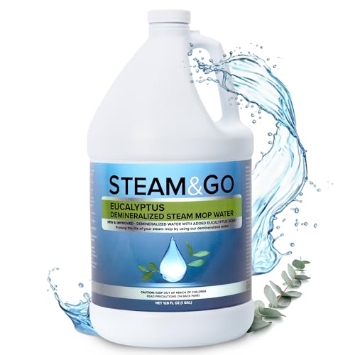 Steam and Go Demineralized Water - Multi-Surface Cleaning Solution for Steam Mop, Ready-to-Use Floor Cleaner, No PVC, Ideal for Home & Office, Compatible w/Any Mop - Eucalyptus Mint, 128oz, Pack of 1