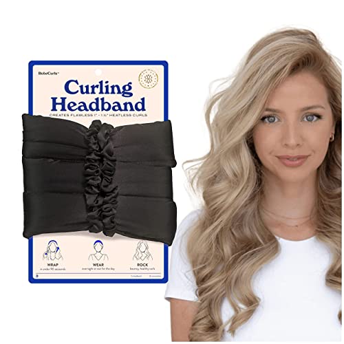 RobeCurls Satin Heatless Hair Curler Set — The Original Curling Headband — Heatless Curling Rod For Women — Includes 2 Scrunchies (Black)