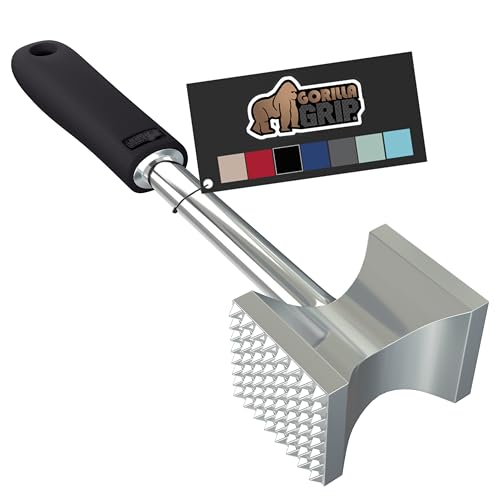 Gorilla Grip Heavy Duty Meat Tenderizer Hammer, Dual Side Kitchen Mallet, Comfortable Grip Handle, Maximize Food Flavor, Spiked Side Tenderizes, Smooth Flattens Steak, Beef, Commercial Grade, Black