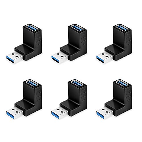 ELUTENG 90 Degree USB Adapter 6 Pack Right Angle Extension Adapter USB 3.0 Adapter Male to Female Super Speed UP Down/Left Right USB Extension Coupler for PC, Laptop, USB A Charger and More
