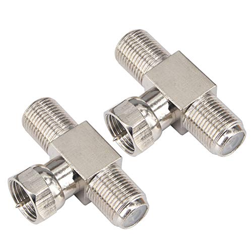 Kaunosta F Type Splitter 3 Way Coaxial Connectors Male to Female RG6 Splitter Combiner T-Shape F to Dual Coax Adapter for Satellite TV MATV CCTV and Related Consumer Television Products 2PCS