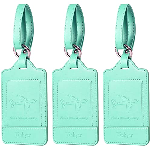 Teskyer Luggage Tags, 3 Pack Premium PU Leather Luggage Tags Privacy Protection Travel Bag Labels Suitcase Tags