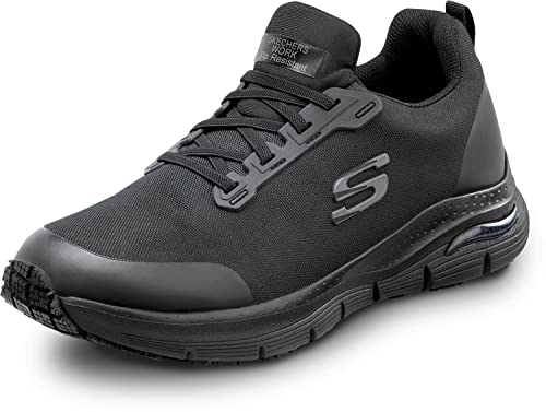 Skechers Work Arch Fit Charles, Men's, Black, Slip On Athletic Style, Alloy Toe, MaxTrax Slip Resistant, Work Shoe (10.5 M)