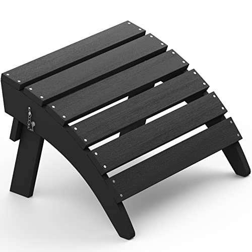 SERWALL Folding Adirondack Ottoman, No-Assembly Outdoor Footrest, Weather Resistant Patio Footstool for Adirondack Chair, Black