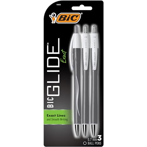 BIC Glide Exact Retractable Ball Point Pen, Fine Point Pens (0.7 mm), Black, Precise Lines For Clean Writing, 3-Count