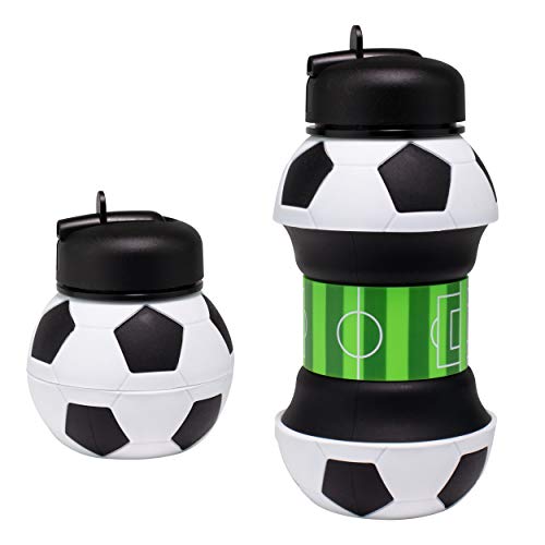 MACCABI ART Clip-On Collapsible BPA-Free Silicone Soccer Ball Water Bottle for Kids, 18 Oz. Size