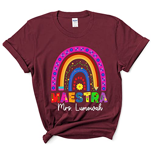 Personalized Maestra Shirt - Custom Name Spanish Teacher, Bilingual Teacher Tshirt, Regalos para Maestras L Maroon