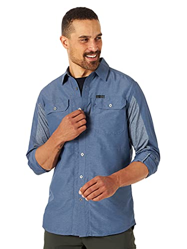 ATG by Wrangler Men's Long Sleeve Mixed Material Shirt, Vintage Indigo, Large