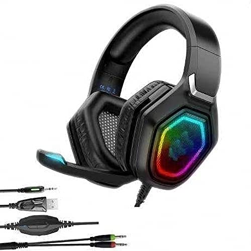 Black Universal Gaming Headset with Noise Isolating Microphone - Noise Cancelling Over Ear Headphones, Bass Surround - Compatible with PC, Xbox, PS5, Mac – Soft Earmuffs for Nintendo NES Games