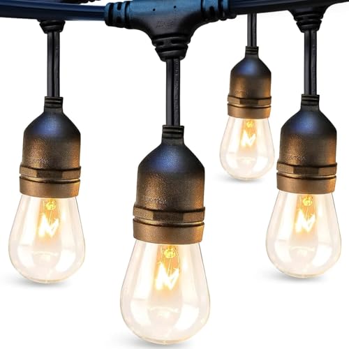 addlon 48 FT Outdoor String Lights Commercial Grade Weatherproof Strand, 18 Edison Vintage Bulbs, 15 Hanging Sockets (3 Spare Bulbs), ETL Listed Heavy-Duty Decorative Christmas Lights for Patio Garden