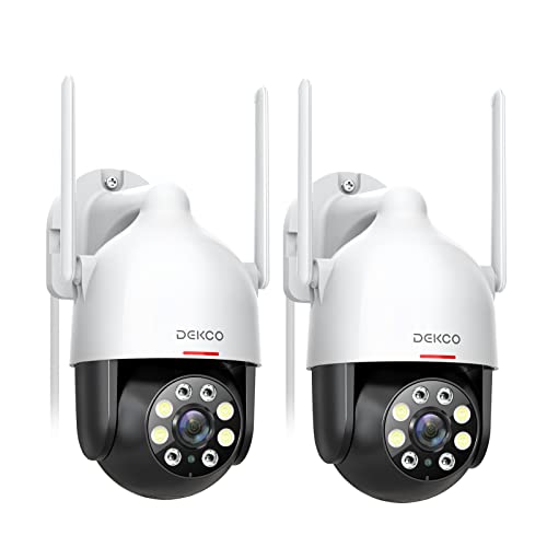 DEKCO 2K Security Camera Outdoor 2Packs, WiFi Outdoor Security Cameras Pan-Tilt 360° View, 3MP Surveillance Cameras with Motion Detection and Siren, 2-Way Audio, Full Color Night Vision, Waterproof